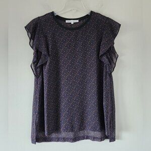 MELISSA NEPTON Navy Floral Ruffle Sleeve Blouse, size L